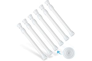 6Pcs Tension Rod, Goowin Small Tension Rods for Windows, No Drilling Rustproof Spring Adjustable Short Tension Rod for Wardrobe Bars, Bookcase (White, 7-11 inch)
