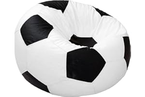 Ample Decor Soccer Bean Bag Cover (Filler Not Included), Leatherette Durable Double Stitched Material Sturdy Zippers, Ideal for Children and Teenagers - White and Black