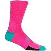 Giro HRc Team Unisex Adult Training & Racing Cycling Crew Socks - Neon Pink/Screaming Teal (2024), Large