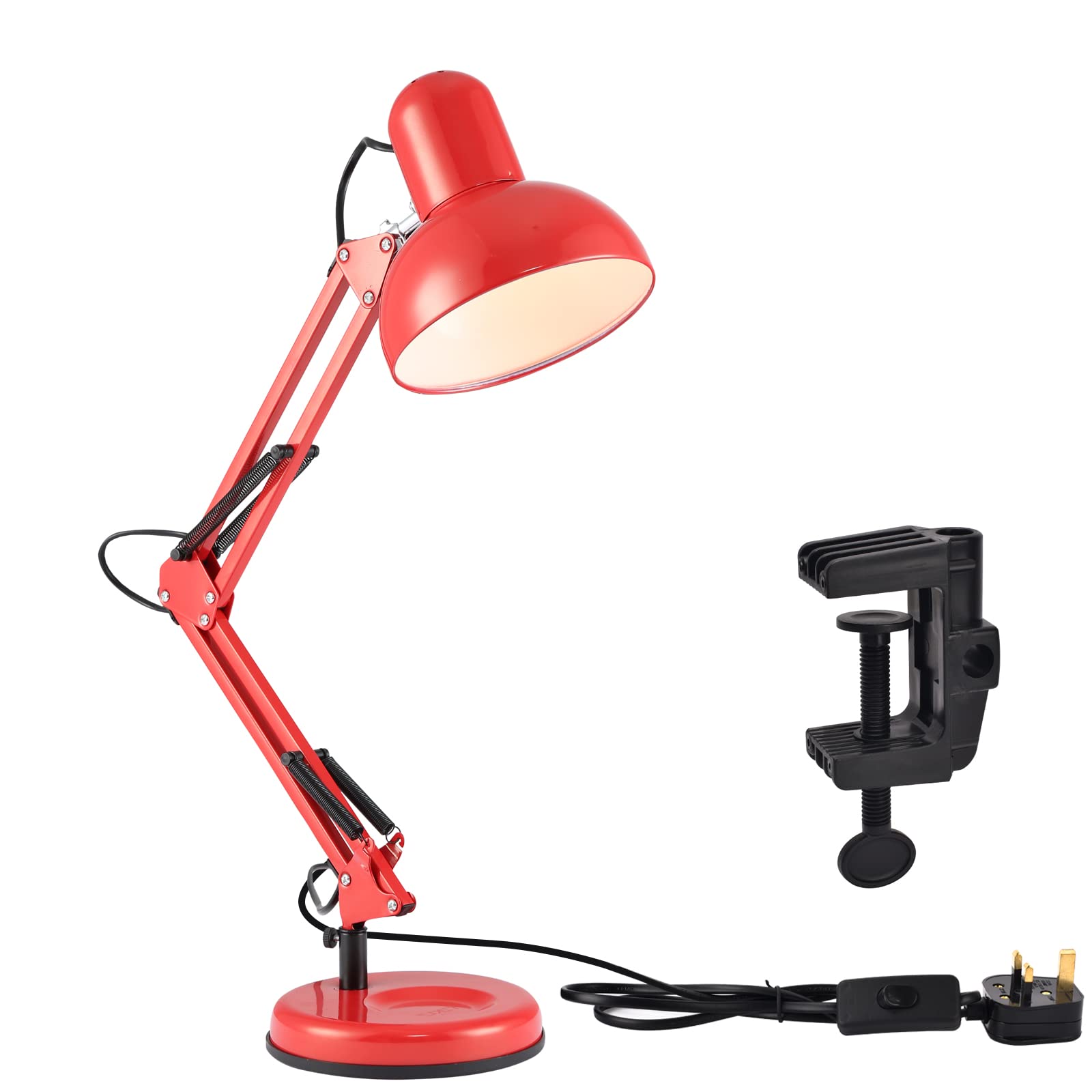 TEKLED® LED Desk Lamp | Adjustable Swing Arm | Replaceable E27 Edison Screw Bulb Holder | Flexible Table Clamp | for Bedside Reading Office Work Architects Students (Swing Arm Red) — image 1