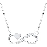 Rosec Jewels Certified Sterling Silver Cubic Zirconia Infinity Knot Necklace, Aaaa Quality, CZ Heart Necklace - Romantic Gift For Her