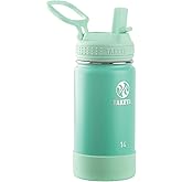 Takeya Actives Kids Water Bottle 14 oz Stainless Steel Double Wall Insulation BPA-Free Leakproof Straw Lid Easy Carry Handle Reusable Ideal for Boys and Girls, School, Sports - Seafoam