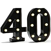 Pooqla Decorative Led Light Up Number Letters, Black Plastic Marquee Number Lights Sign for 40th Birthday Party Wedding Decor Battery Operated Black Number 40