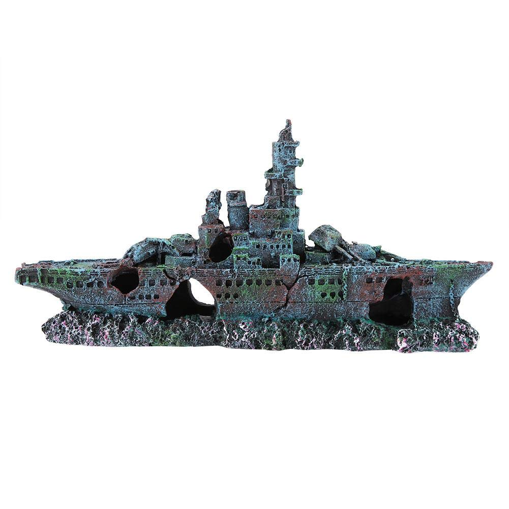 Pssopp Realistic Artificial Resin Aquarium Ornament for Fish Tank - Hide Boat Decor with Lifelike Detailed Simulation for Enhanced Habitat