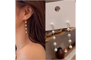 Yheakne Boho Pearl Drop Dangle Earring Gold Long Tassel Pearl Earrings Tiny Pearl Chain Earrings Vintage Earrings Jewelry for Women and Girls (Gold)