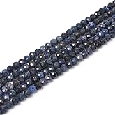 Natural Sapphire 4mm Faceted Round Beads Loose Beads 16 Inch for Jewelry Making Beads