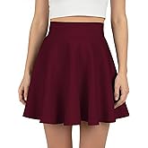 AURUZA Mini Skirts for Women, Casual Mini Stretch Waist Flared Plain Pleated Skater Skirt, Basic Versatile Stretchy Skirt