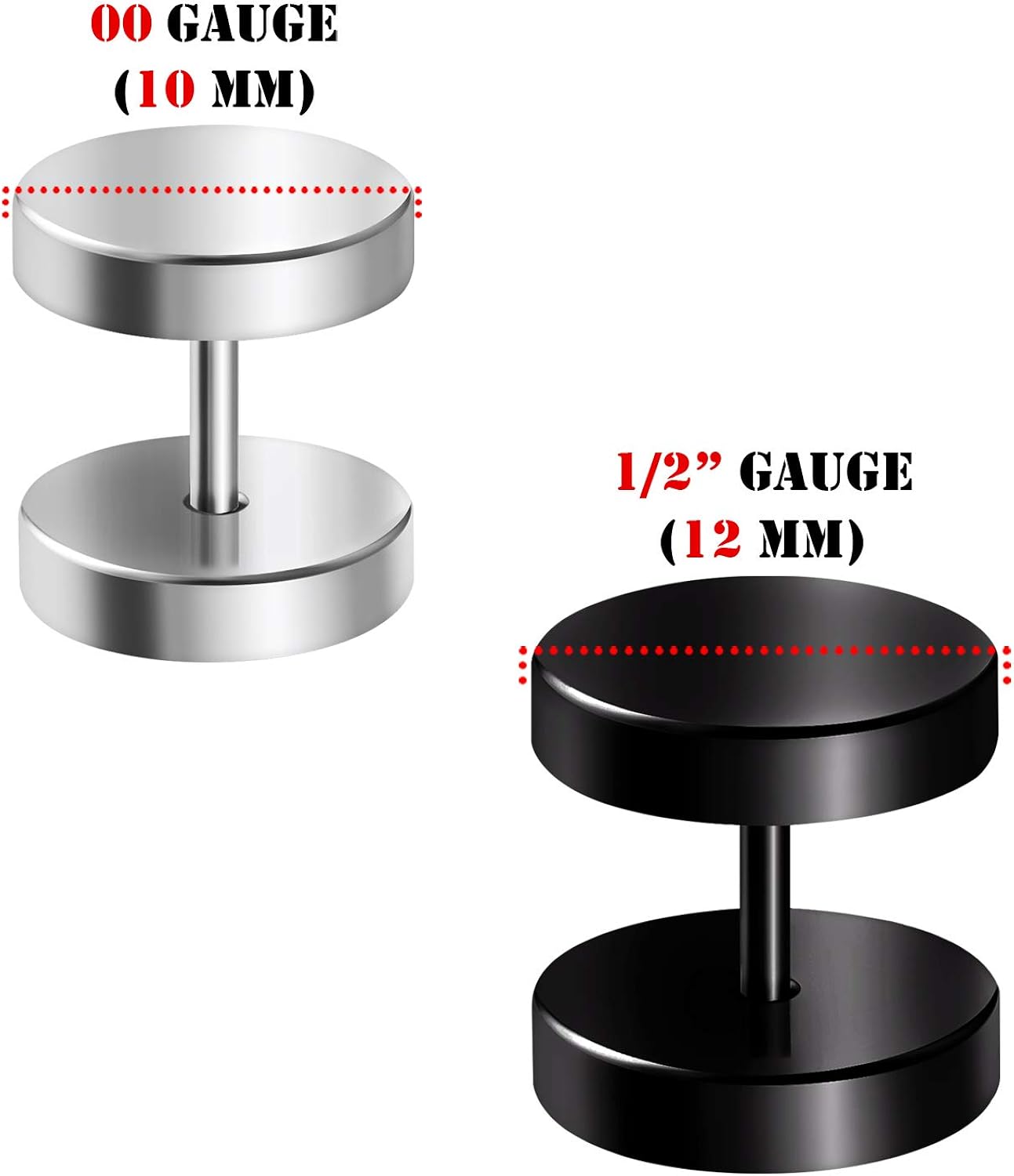 BIG GAUGES 2 Pairs 316L Surgical Steel Black Anodized 16g Gauge 1.2mm