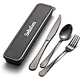 Selafun 4-pieces Travel Set with Case Portable Silverware Utensils Set for work, Stainless Steel Reusable Flatware Set Cutlery Set for Camping Picnic Hiking Office (6.7inch, Matte Black)