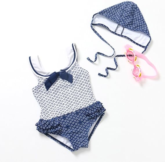 Amazon Co Jp Tubame Jp 女の子水着 超可愛い 海軍風 連体スカート式 帽子付き 2点セット 90 100 110 1 130 Uvカット ラッシュガード 服 ファッション小物