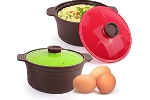 (Set of 2) Microwave Silicone Food Steamer with Handle & Lid, Kitchen Nonstick Egg Steaming Pot, Dishwasher & Oven Safe up to