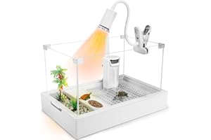 AIPERRO Turtle Tank with Waterfall Filter & Basking Lamp, Multifunctional Areas Full-View Aquarium for Turtles, Crabs, Crayfish and Small Reptiles