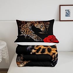 Erosebridal Leopard Comforter Set King Size,Red