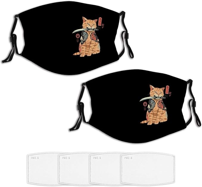 Máscara facial japonesa Yakuza Cat 2 piezas antipolvo con 4 filtros