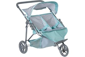 Adora Zig Zag Twin Jogger Stroller for Baby Doll,Blue