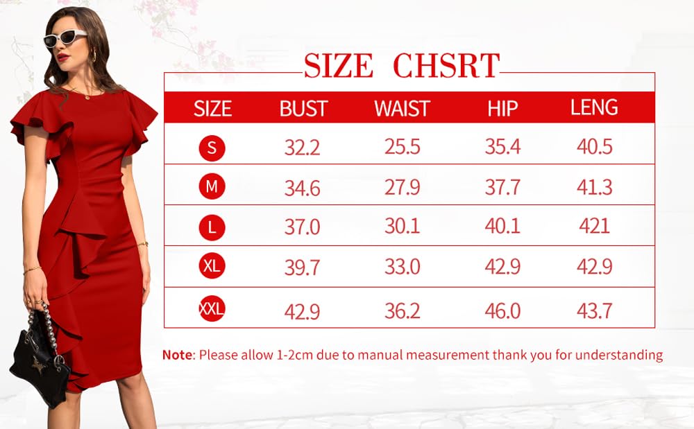 Memoriesea Women's Vintage Church Ruffle Sleeve Ruched Bodycon Work Midi Pencil Dress Black - Image 7