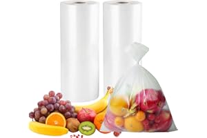 12" x 20" Clear Plastic Produce Bag on a Roll, Food Storage Bag for Vegetables, Bread, Fruits and Meat, Easy To Tear, Continu