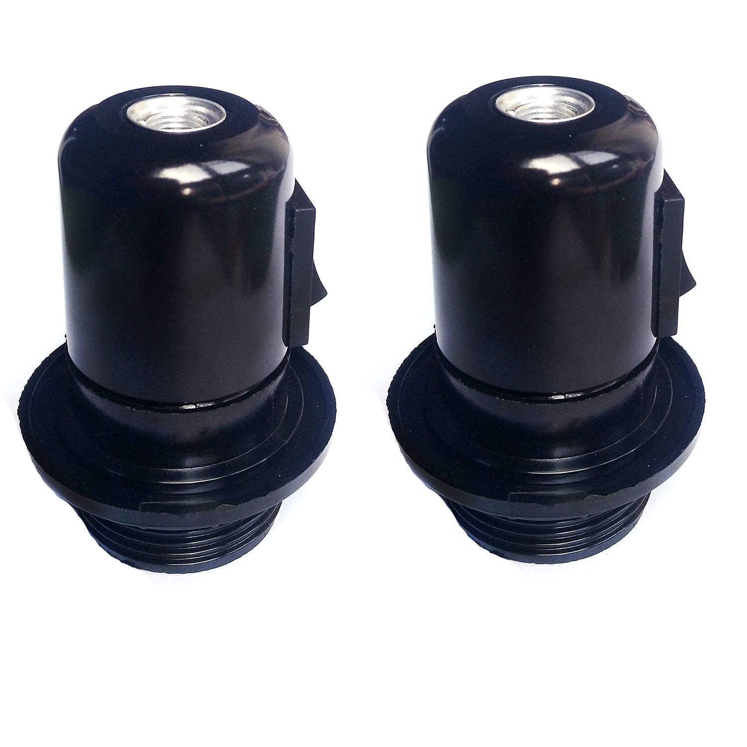 Bakelite Vintage Lamp Holder Built in Switch,FINELED 2 Pcs E27 ES Screw Light Socket Pendant Fitting Set (Black, With switch)