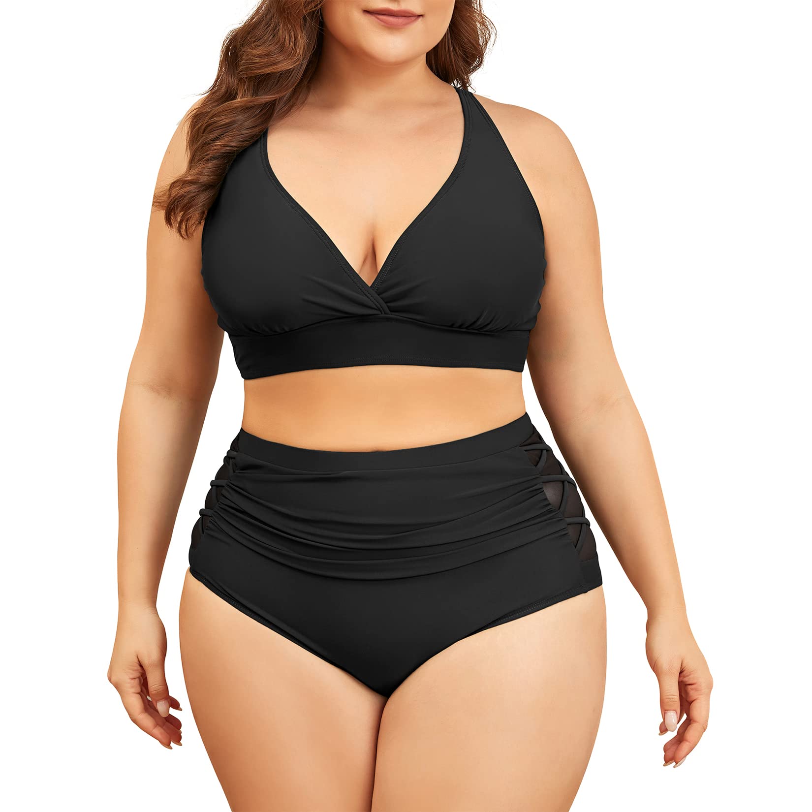 Photo 1 of Womens Plus Size Bikini Tummy Control Swimsuits Two Piece Bathing Suits High Waisted Swimwear Black 16 Plus