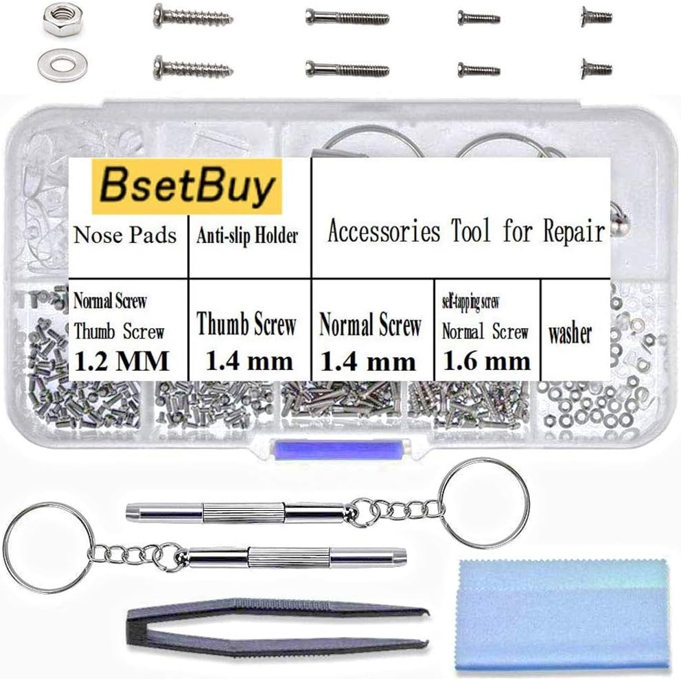 NEWROAD 510pcs Eyeglasses Repair Kit, 45 Kinds of Small Screws and Nose Pads Set,with 2 Magnetic Screwdrivers for Glasses, Sunglasses, Spectacles,Watch, Jewelry