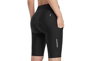 BALEAF Women's Bike Shorts 4D Padded Cycling Spinning Road Bike Pockets Wide Waistband UPF50+, Black, Large
