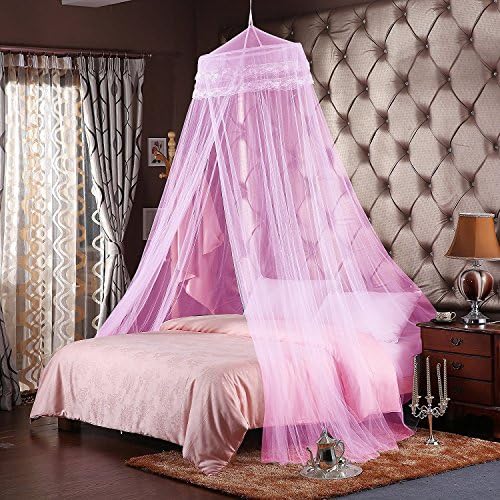 CHENRUI Foldable Round Hoop Bed Canopy Netting Mosquito Net Fit Crib,Twin,Large Enough for Double Bed (pink)