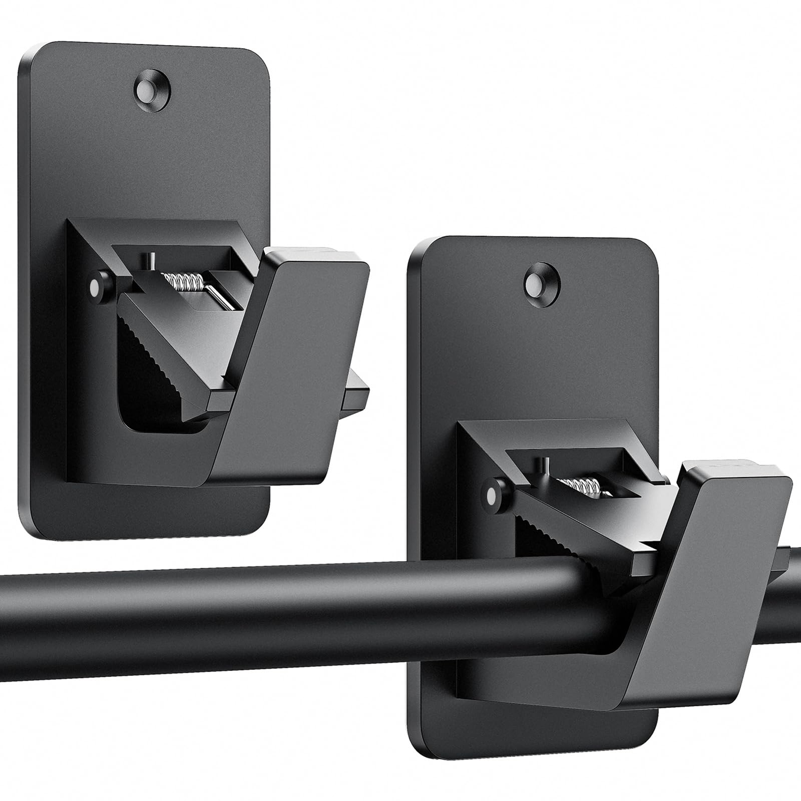 Photo 1 of Universal Curtain Rod Holders, No Drill Curtain Rod Brackets, Self Adhesive Curtain Rod Brackets Up to 30 LB, Nail Free Curtain Rod Hooks for Bathroom, Bedroom, Livingroom, Kitchen (2PC, Black)