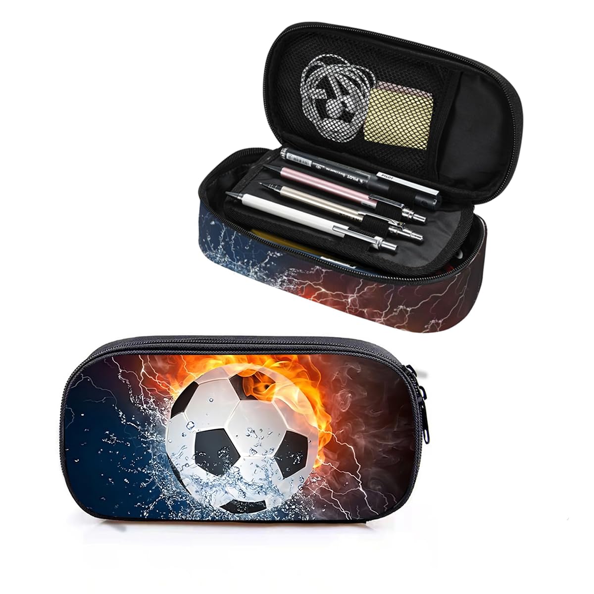 Nhemeylp Football Pencil Case, Large Capacity Pencil Cases Football for School Office Supplies with Double Zipper, Portable Pencil Pouch Stationery Bag for Boys Girls Adults Student