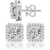 Delzzad Radiant Cut Moissanite Stud Earrings For Men Women D Color VVS1 Lab Created Diamond Earrings Promise Birthday Christmas Gift