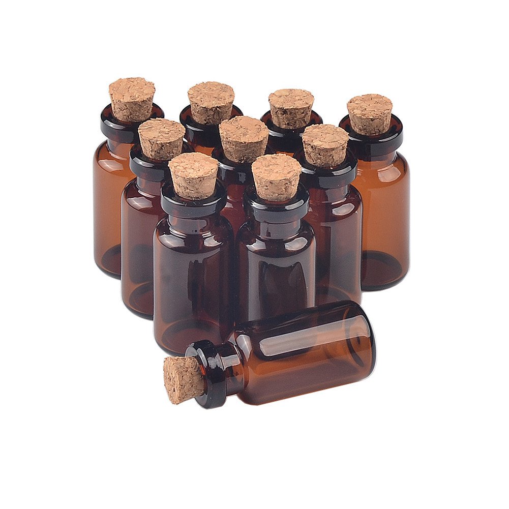 TAI DIAN 2ml Amber Glass Vials with Cork Empty Brown Tiny Glass Jars Mini Glass Bottles Vials Jars Containers 50units (50, 2ML)