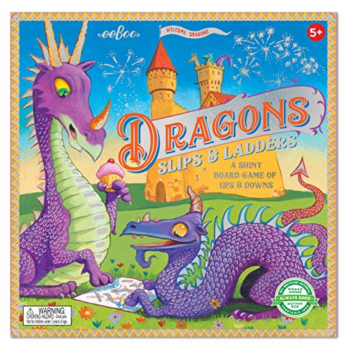 eeBoo: Dragons Slips & Ladders Board Game, Develops Counting and Patience Skills for Children, a Shiny Board Game of Ups & Downs, Perfect for Ages 5 and up