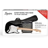 Squier Sonic Stratocaster Electric Guitar Pack, Black, Maple Fingerboard, with Gig Bag, 10G Amp, and Accessories