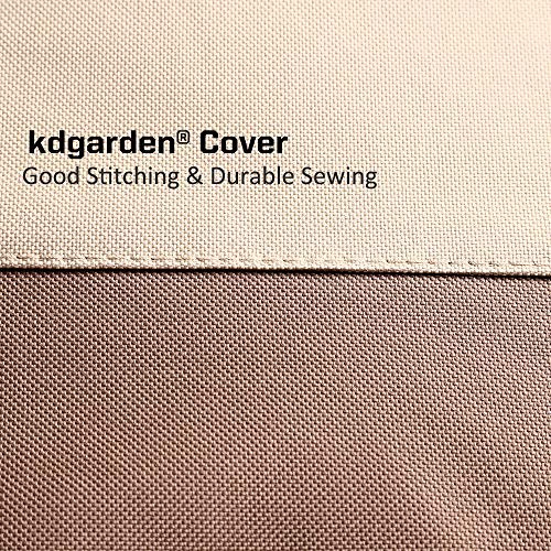 kdgarden Outdoor Round Patio Table and 6 Chairs Set Cover, Heavy Duty Waterproof 600D Large Furniture Set Cover for All Weather Protection, 94" Dia x 30" H, Beige Brown - Thumbnail 7