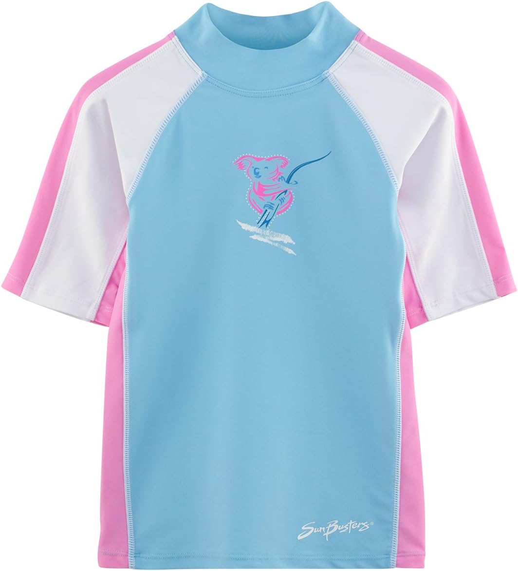 SunBusters Girls Short Sleeve Rash Guard 12 mos - 12 yrs, UPF 50+ Sun Protection