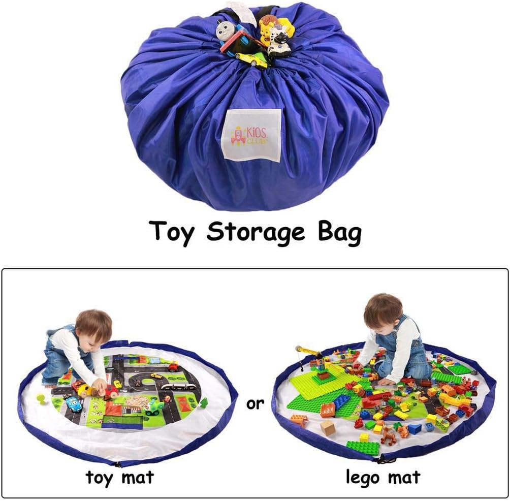 Toy Storage Bag by Drawstring Toy Bag Mat for Kids - Play Mat Bag Toy Clean Up Bag Children Floor Organizer Mat for Building Toys as Toy Mat or Road Traffic Playmat
