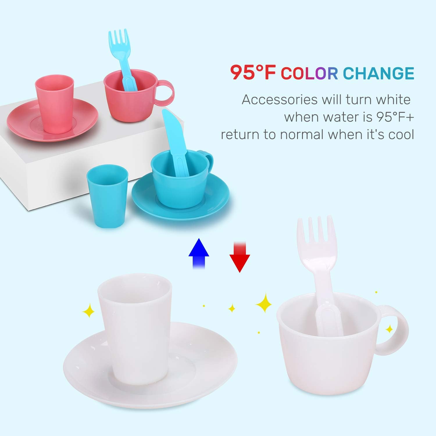 CUTE STONE Pretend Play Accessory Toy Set for Color Changing Kitchen Sink Toys
