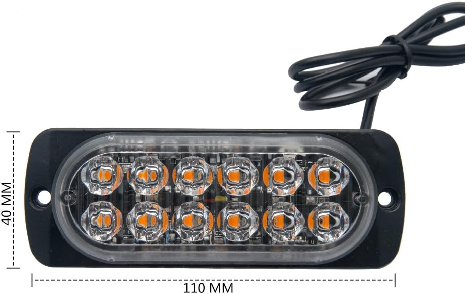 MASO Emergency Strobe Lights for Trucks Amber Recovery Car 12 LEDs Lighting Bar Orange Grill Breakdown Flashing 12/24V Pack of 2 - Image 3