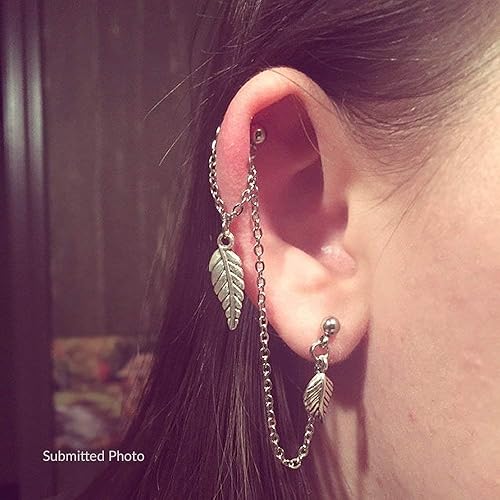 Amazon Com Helix To Lobe Chain Earring Leaf Dangle Chain
