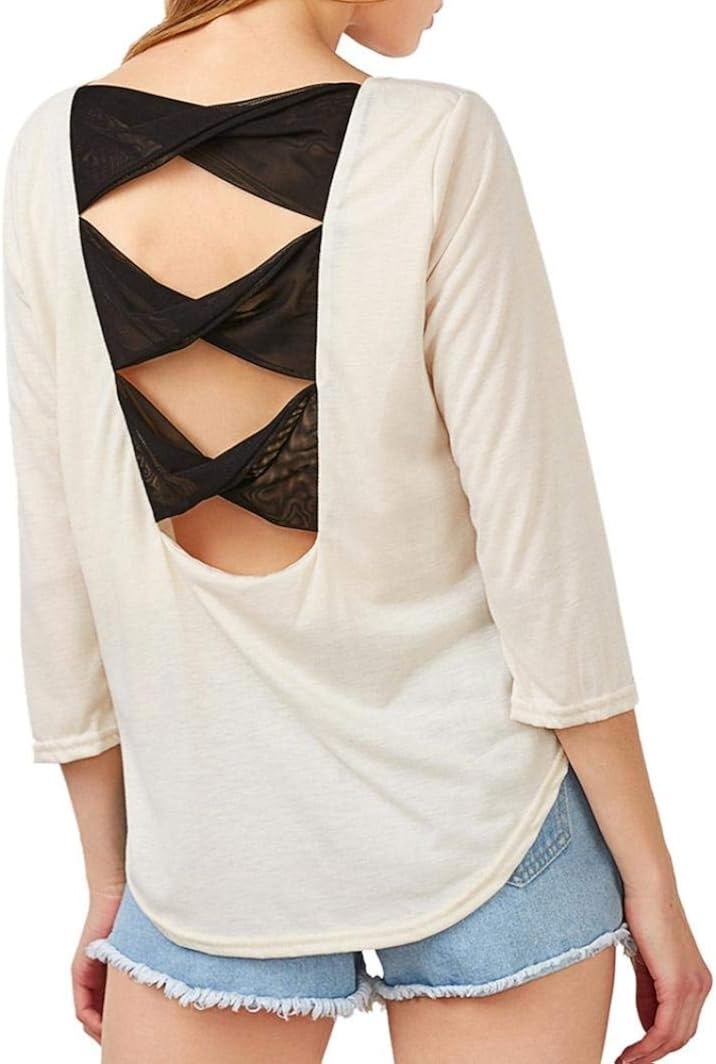 Women's Blouse Women's Loose Tops Sleeves 3/4 Backless Summer Bow Solid Special Style Top T