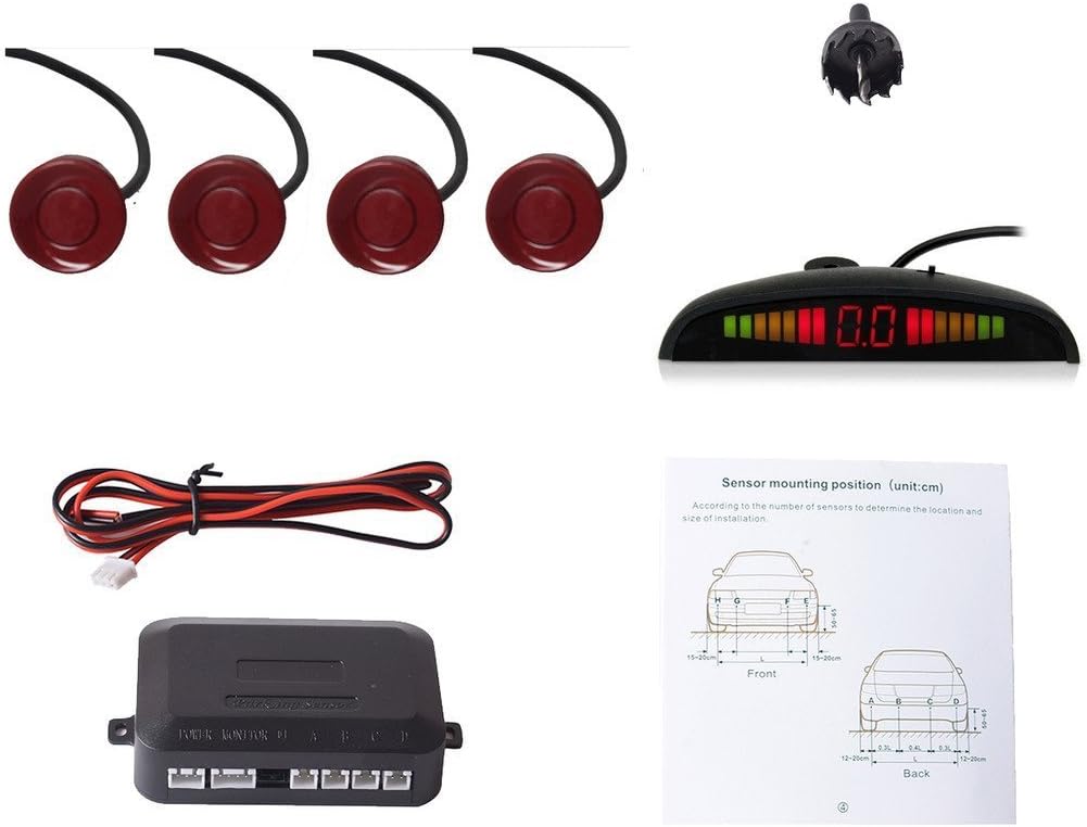 COCAR Car Auto Vehicle Reverse Backup System with 4 Parking Sensors Distance Detection Radar + LED Distance Display + Sound Warning