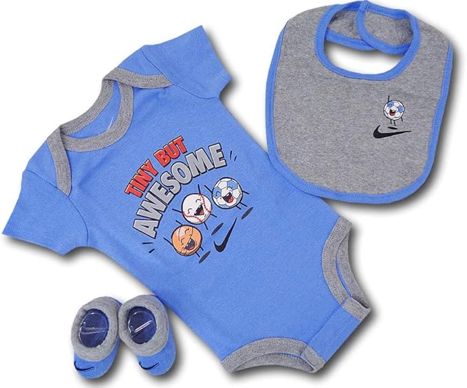 Amazon Nike ナイキ ベビー 赤ちゃん ロンパース 3点セット 箱付き ギフトセット 0 6m 0 6ヶ月頃 水色灰黒 並行輸入品 ボーイズ 通販