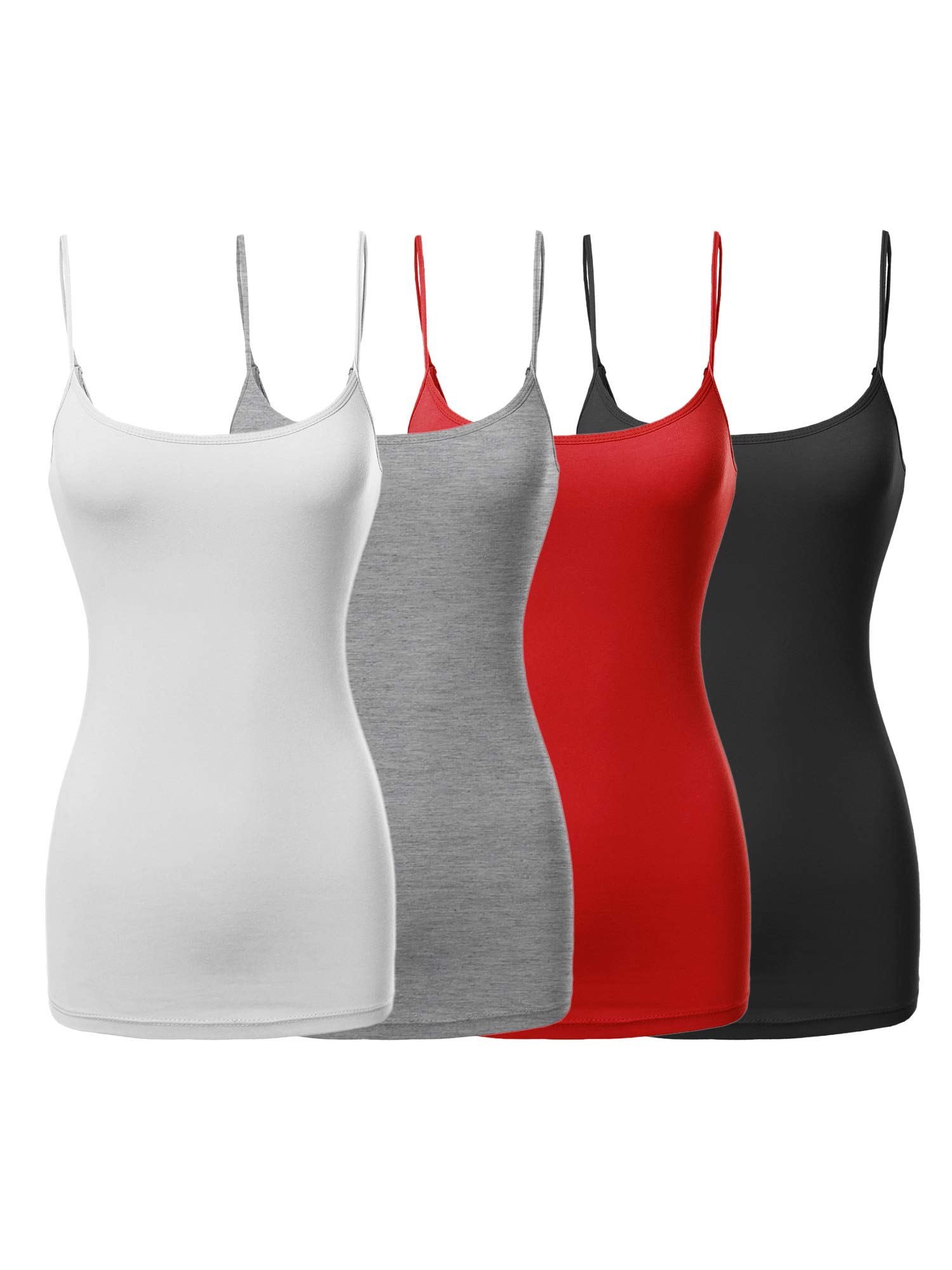 Made by Emma Women's Basic Solid Long Length Adjustable Spaghetti Strap Tank Top