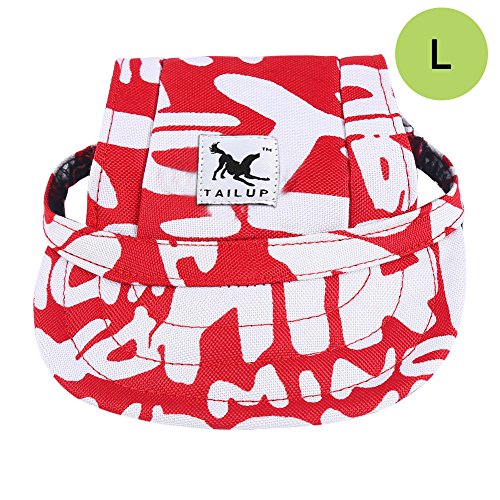 CALIFORNIA CADE ELECTRONIC Cade Pet Baseball Cap/Dogs Sport Hat/Visor Cap with Ear Holes for Small Dogs (Red White Letters-L)
