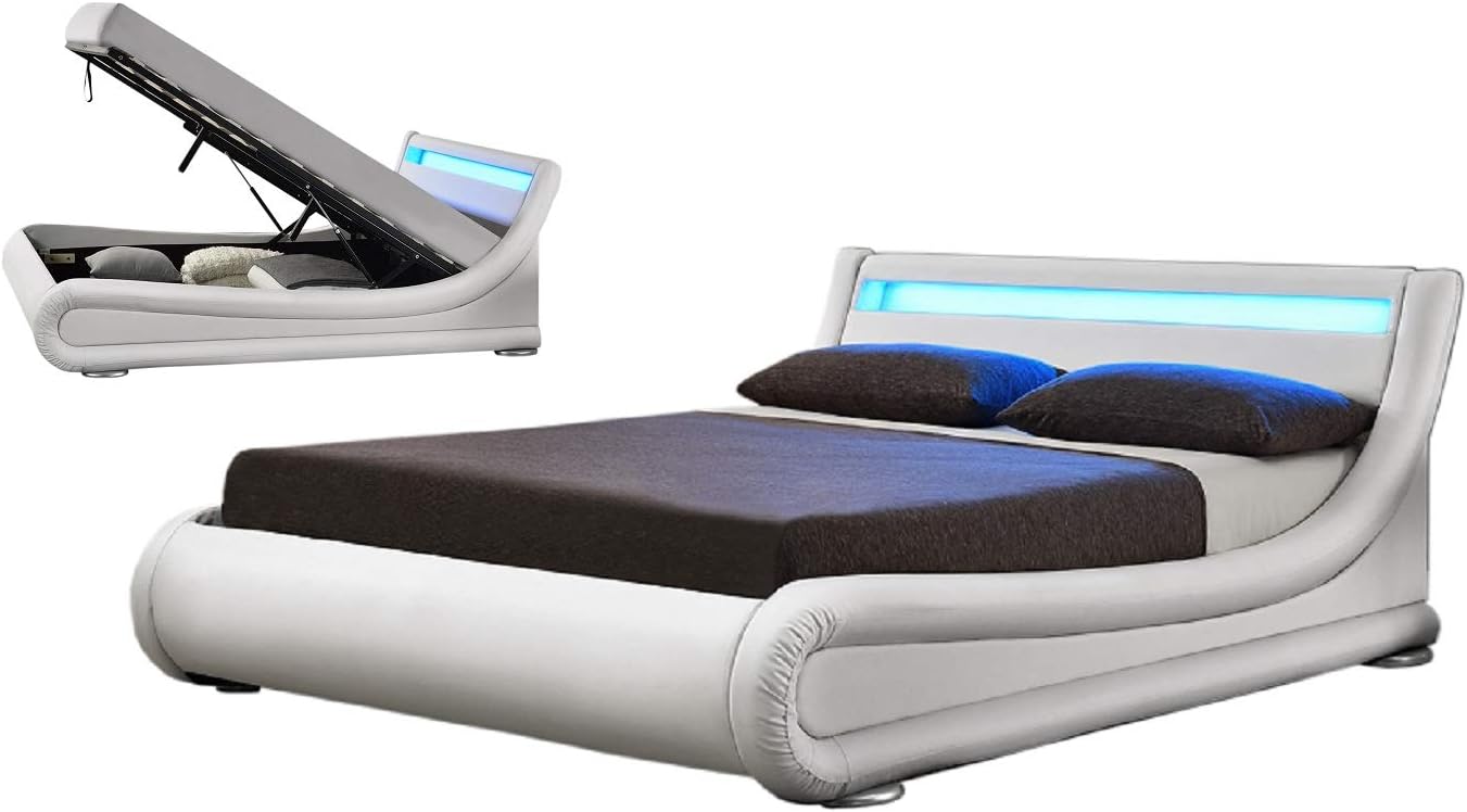 Limitless Home Rio Led Designer Ottoman Curved | Storage Bed Frame | 5ft King Size | White