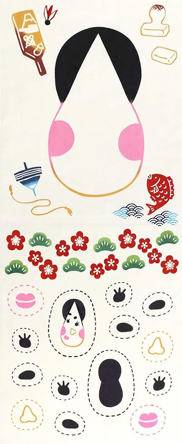 Amazon Airashika あいらしか 和雑貨 注染手ぬぐい 福笑い 目隠し用手ぬぐい付き 正月 縁起 37 90cm 手ぬぐい ホーム キッチン オンライン通販