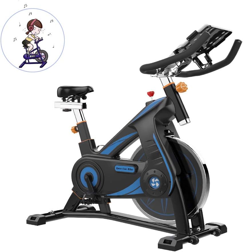 Spinning Bike Indoor Cycling,Multi-function APP Reads Heart Rate Time etc,Adjustable Handlebars Seat Resistance, Electromagnetic Exercise Bike for Home With Multi-functional Bracket Moving Wheel