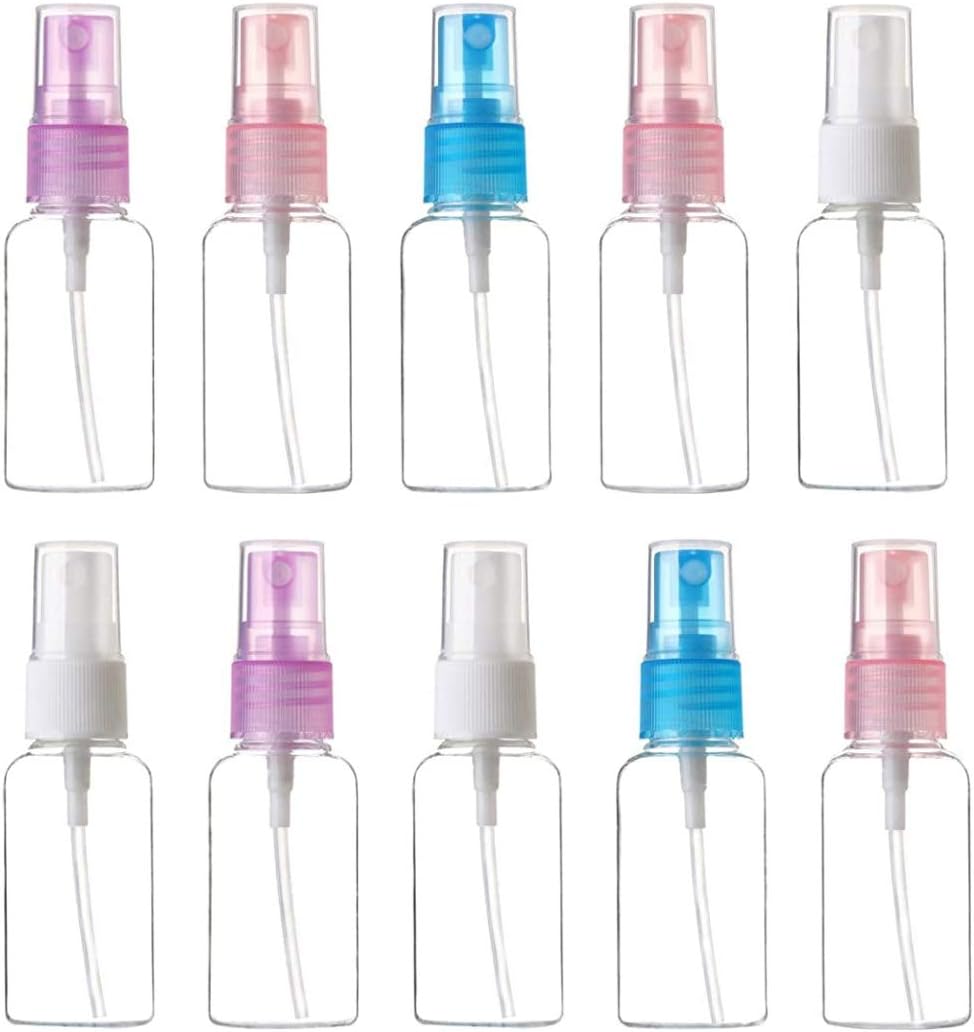 EOPER Empty Spray Bottles 100ML, 10 Pieces Refillable Clear Spray Bottles Fine Misting Bottle Plastic Travel Dispenser Bottle for Perfume Sample Cosmetic Random