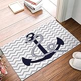 Indoor Doormat Welcome Mat Nautical Navy Blue Anchor Grey White Chevron Zig Zag Entrance Shoe Scrap Washable Apartment Office Floor Mats Front Doormats Non-Slip Bedroom Home Kitchen Rug 23.6