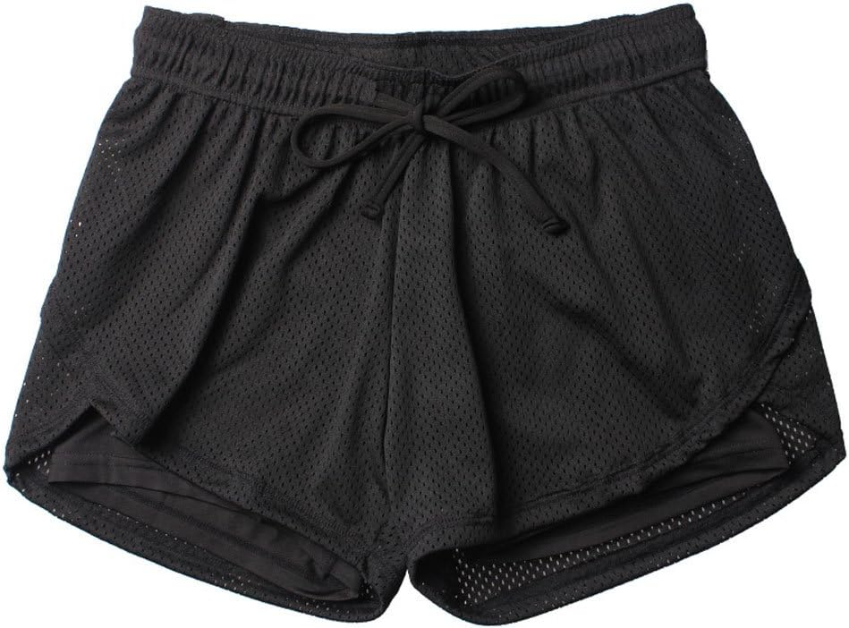 Snsunny Women's 2 in 1 Mesh Double Layers Running Training Gym Yoga Workout Active Shorts Pants