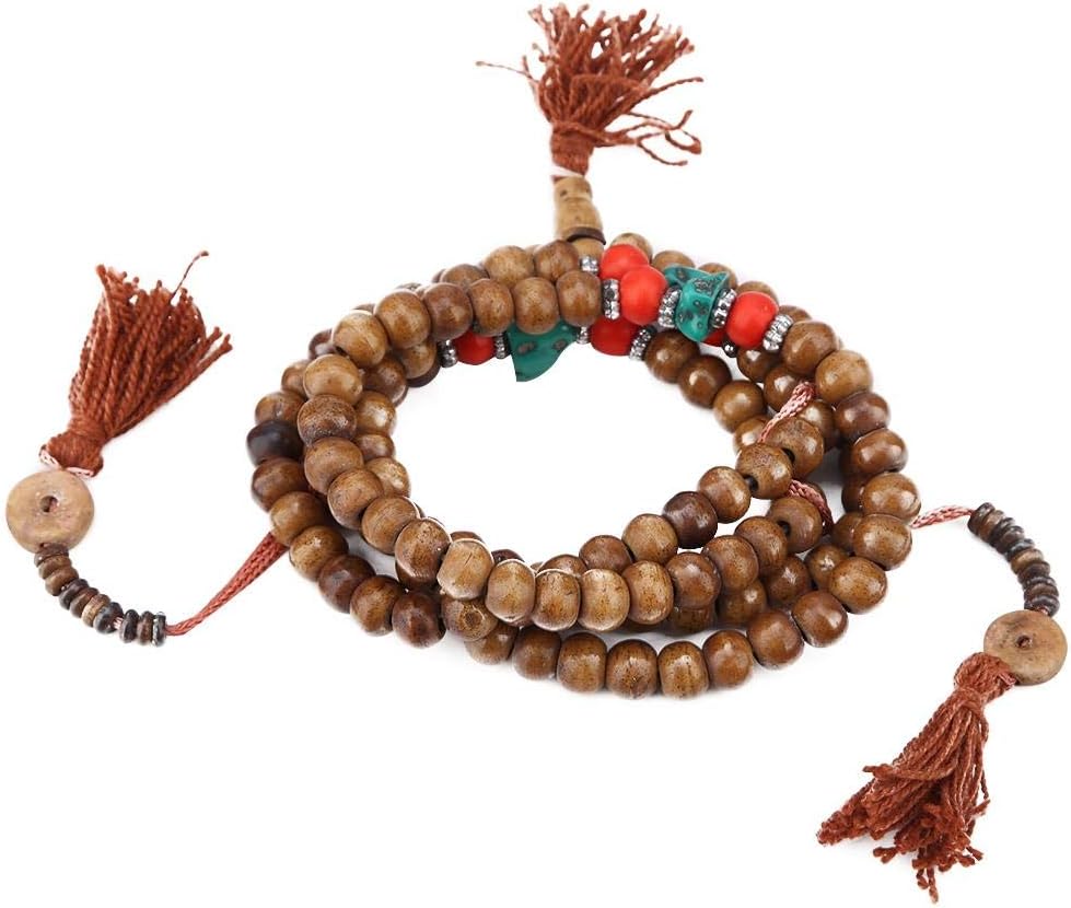 Marhynchus Tibetan Rosary Bracelet 108 Yak Bone Beads Multi-layer Bracelets 6.7 * 4.7 * 0.1in